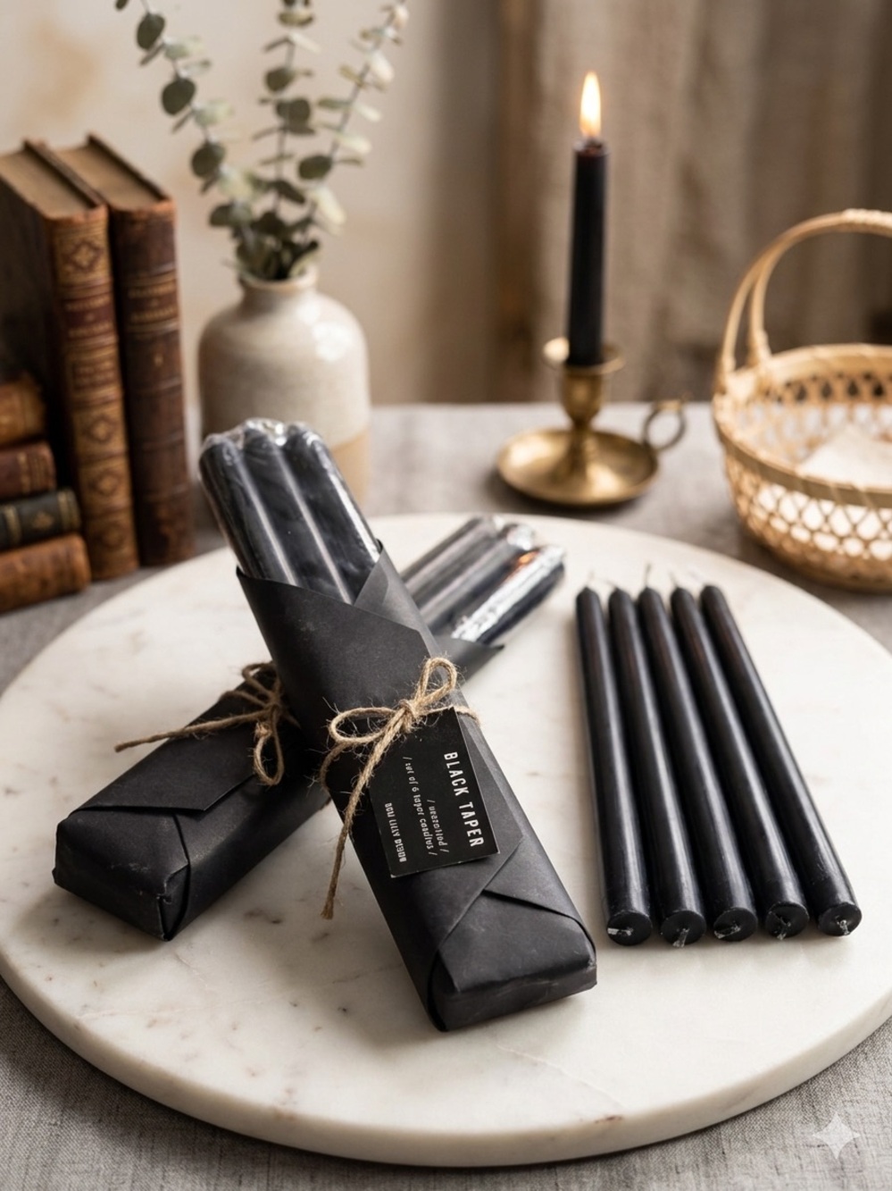 Debi Lilly 10" Spellbound Black Taper Candles - Unscented 2 Sets of 6‎ Bundle